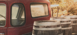 Red Truck with Wine Barrels