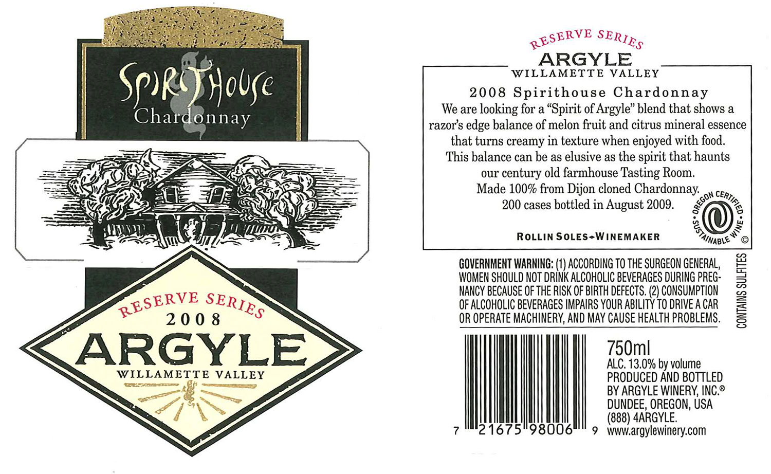 2008 Argyle Spirithouse Chardonnay label